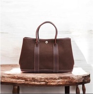 HERMES 愛馬仕 Garden Party 30 帆布皮革手袋 深褐色