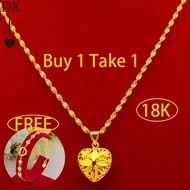 Pure Gold 18k Pawnable Saudi Legit Original Not Fading Necklace for Women Peach Heart Heart-shaped Pendant Birthday Present Water Ripple Chain Good Luck Couple Necklace Girlfriend Gift Fasion Jewellery Necklace and Free Round Luck Bead Love Bracelet Set