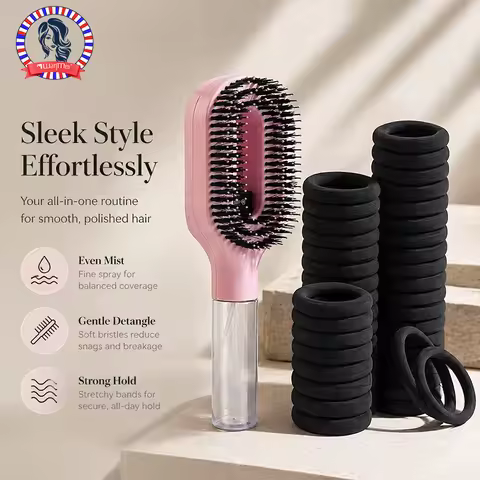 51pcs 2-in-1 Multi-functional Spray Bottle Comb&hair Tie Set,wet Dry Scalp Massage Bristle Comb,Salo