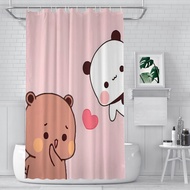 Bubu & Dudu Love Panda Shower Curtains Bear Waterproof Fabric Funny Bathroom Decor with Hoo Home Acc
