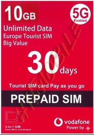 🔥2026新卡🔥📬限時包平郵📬Vodafone 5G/4G歐洲多國30天10GB數據卡/即插即用/無需實名Europe Data Sim土耳其/黑山/USA/烏茲別克/以色列/瑞士 Travel si