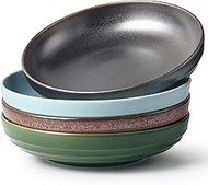 HAPPY KIT Stoneware Pasta Bowls, 9-inch, Set of 4, 42 oz, Reactive Glaze Large Salad Bowls, Scratch-