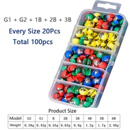 100PCS Quick Opening Fishing Lead Sinker Mix Set G2-6B Round Bite Weights Biting Clip Wrapping Glue
