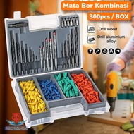 SET DR 300 PCS Mata Bor Besi Baja Kayu Beton Kombinasi Skrup Baut Fisher Tembok Twist Drill Bit Set 