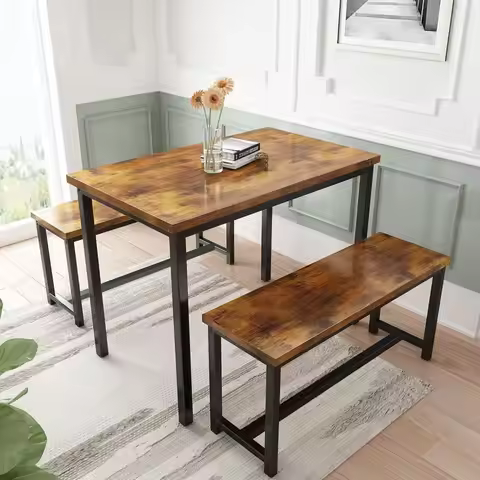 Dining Table Set with Two Benches, Kitchen Table Set or 4-6 Persons, Kitchen Table o 43.4 x 23.7 x 2