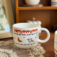 Japanese Style Small Train Bone China Children's Cup Ceramic Water Cup Milk Cup Cute Cartoon Round H