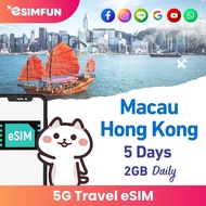 eSIM - Hong Kong / Ma-cau 5G Travel eSIM - 3-15 Days Unlimited Data (NO Registration)