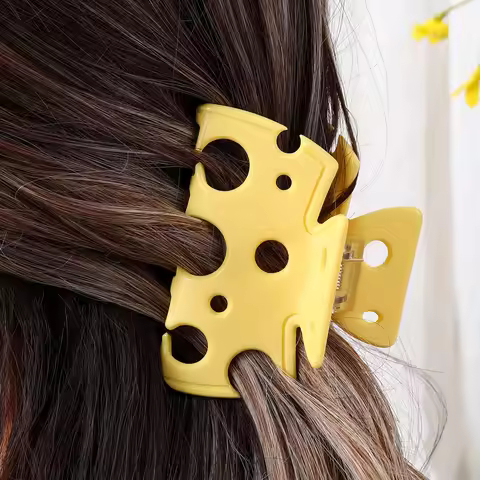 Elegant & Cute Cheese-Shaped Acetate Hair Claw - Perfect Nonslip Ponytail Holder for Women & Girls, 