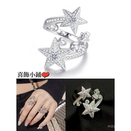 New Style s925 Sterling Silver Five-pointed Star Double Star Ring Opening Adjustable Ring 6BBG