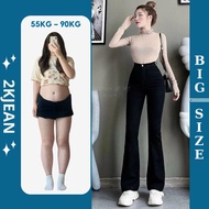 Women's Bigsize flared jeans with high waist, super stretchy, plain from 55kg to 90kg, 2KJeans fashi