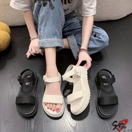 Thick-Soled Two-Word Velcro Tape Sandals Loose High Flat