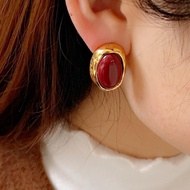 French Medieval Style Autumn Gold-Covered Enamel Glaze Oval Paint Earrings All-Match German Simple N
