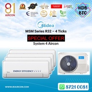 System 4【MIDEA】R32 Standard Series ( 4 Ticks ) Non-wifi Model_81Aircon