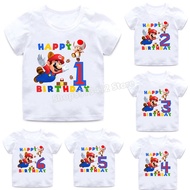 Super Mario Print Party Birthday Digital T-shirt for Children, Girls, Boys Comfortable and Breathable Cotton T-shirt Top Party Supplies