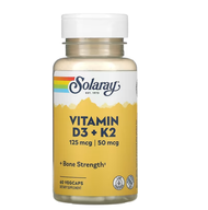 (พร้อมส่ง) บำรุงกระดูก Solaray Vitamin D3 + K2 + Calcium 60 VegCaps