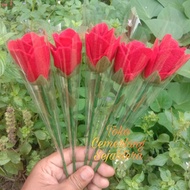 TCS Bunga Mawar Tangkai Flanel Merah