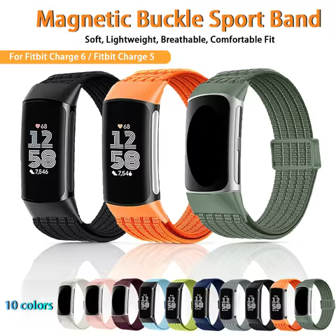Sport Loop Nylon Watch Bands for Fitbit Charge 6/Fitbit Charge 5, Adjustable Breathable Soft Nylon L