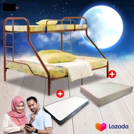 [ FREE 1 X RM99 KING KOIL PILLOW ] Queen + Single Double Decker Bunk Metal Bedframe With Queen Spring Mattress &amp; Single Rebond Foam Mattress Tilam