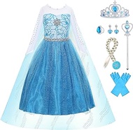 Disnnie Frozen Elsa Costume Kids Princess Blue Dress for Girls Long Sleeve Halloween Birthday Costumes Cosplay Outfit