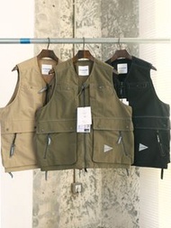AND WANDER tough nylon vest多口袋純色水洗釣魚戶外露營背心馬甲
