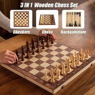 3 in 1 Wooden Chess Set Folding Chess Board Tournament Set International Chess Set