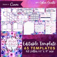 Editable Templates & Printable Productivity Goals Planner templates, Purple Pink Floral theme - Goal