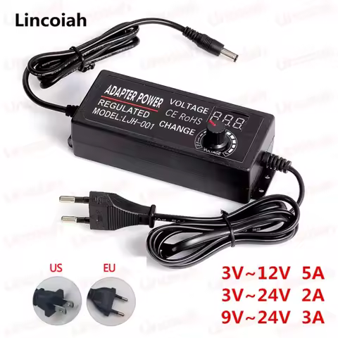 Adjustable AC To DC Power Supply 3V 5V 6V 9V 12V 15V 18V 24V 1A 2A 5A Power Supply Adapter Universal