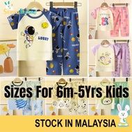(6m-5yrs) Baju Tidur Kanak Lelaki Perempuan Set Short Sleeve Long Pant Sleepwear Kids Nightwear Paja