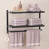 DDS-DUDES 3-Tier Black Towel Racks for Bathroom with Towel Bars Multilayer Hotel Towel Shelf Stainle