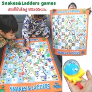 toynamus Snakes&amp;Ladders games เกมส์บันไดงูขนาดใหญ่ เกมบันไดงู บันไดงู size 80x65cm. พร้อมที่ดีดลูกเต๋า และตัวเดิน 4 ตัว เล่นได้ 2-4 คน