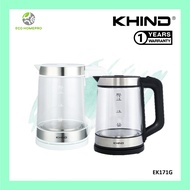 Khind 1.7L Glass Kettle With SUS304 EK171G (White/Black)