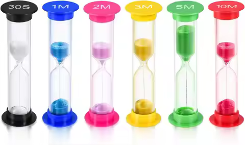 Colorful Hourglass Sand Timer Set - 6 Pcs with 30sec to 10mins for Kids, Cooking, Games & Office