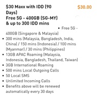 M1 Maxx $30 5G Plan | 400GB Monthly Data (SG/MY) | 90 Days Validity / Top Up / Recharge / Renewal