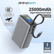 (CCC) AIRDROPTECH 25000mAh 100W PD Powerbank Fast Charging Digital Display Type-C Cable Power Bank