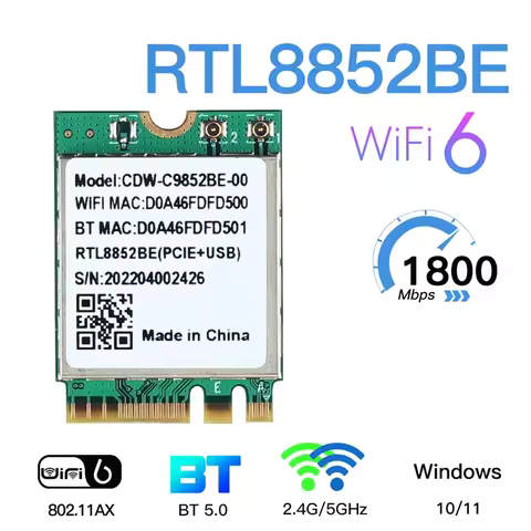 WiFi 6 Dual Band AX1800 For Realtek RTL8852BE M.2 NGFF Adapter Bluetooth 5.0 Wireless 802.11AX 2.4G/