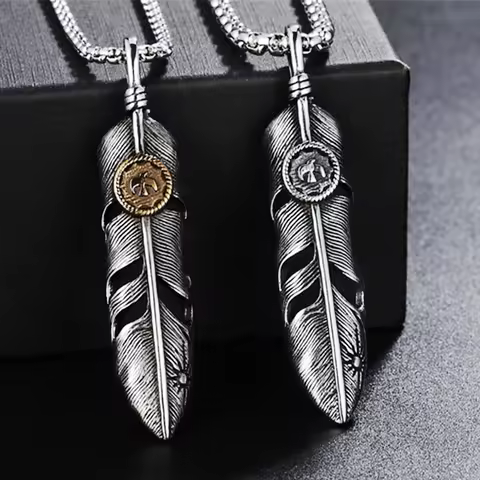 Vintage Stainless goro feather Necklace Men Women Punk Hip Hop Biker goro Pendant Chain Fashion Jewe