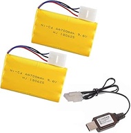 2 Pcs 9.6V 700mAh Rechargeable KET-3P Plug Ni-Cd Battery with Charging USB Cable for RC Toy Like Rob