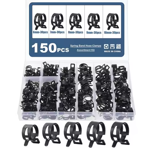 150Pcs 6-10mm 5 Sizes Black Q673B Vacuum Spring Fuel Oil Water Hose Clip Pipe Tube for Band Clamp Me