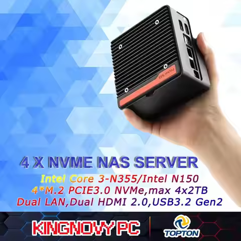 4 Bay Pocket NAS with 4 x NVMe Slot Core 3 N355 Intel N150 Storage Mini PC with 2 x i226V 2.5GbE LAN