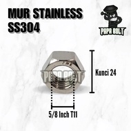 Hexagon Nut 5/ 8" Stainless 304 Key 24 T11 Silver/ Nut