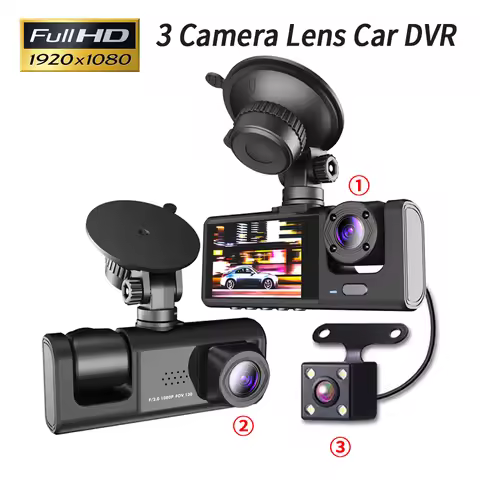 3 Channel Car DVR HD 1080P 3-Lens Inside Vehicle Dash CamThree Way Camera DVRs Recorder Video Regist