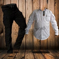 Setelan kemeja tactical PUTIH dan celana HITAM/Setelan ANSOR/Setelan LAPANGAN