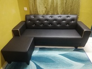 FREE STOOL PROMOTION PVC Black 3 Seater Sofa + 1 Stool Sofa Kulit / Fabric Sofa Kain / Velvet Sofa B