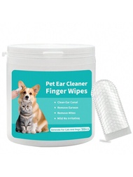 耳朵清潔手指濕紙巾、美容套件護理狗和貓定期舒緩異味控制減少污垢蠟堆積寵物用品易於使用新鮮椰子香味,50 片