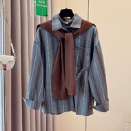 RUIHUAN | Áo Sweater Sọc Cổ Hải Quân có Khăn Choàng Dễ Tháo