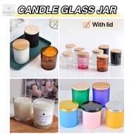 EMPTY Colourful Luxury Candle Glass Jar With Lid Bekas Lilin Kaca bamboo wood black grey gold lid cover ready stock