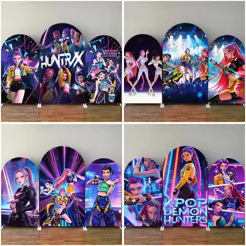 Kpop Demon Hunter Arch Backdrop Cover Girl's Birthday Party Decoration BabyShower Kids Cool Stage Ph