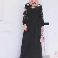 Obral Dress Hitam / Gamis Motif Bunga / Pakaian Muslim Wanita : Afina
