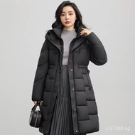 High-Quality Women Mid-Length Loose Down Cotton Jacket Winter Thick Warm Detachable Hat Coat 7F2R
