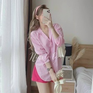 [Voucher 50k Freeship Max 0 đồng toàn quốc] Set sơ mi kẻ sọc nhiều màu đi biển quần đùi đen nữ set b